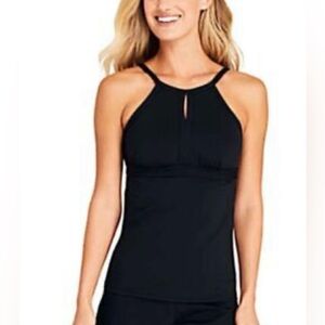 Lands End Black Keyhole High Neck Halter Women’s Tankini Top Swimsuit Size 4